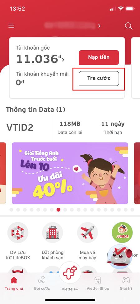 Tìm phí sử dụng Viettel trong ứng dụng My Viettel