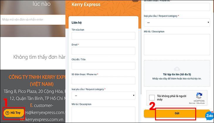 Gửi yêu cầu bằng Biểu mẫu hỗ trợ Kerry Express