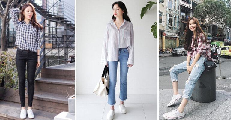 Công thức luôn đúng và không bao giờ lỗi mốt cho nàng: Áo sơ mi + quần jean + giày sneaker