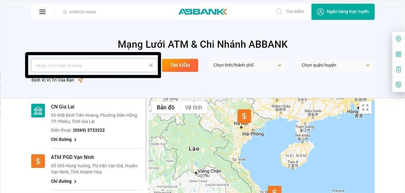 Hệ thống chi nhánh, phòng giao dịch, ATM của ABBANK