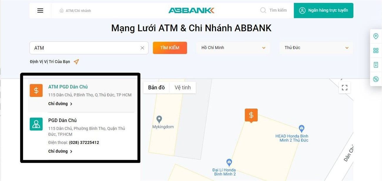 Hệ thống chi nhánh, phòng giao dịch, ATM của ABBANK