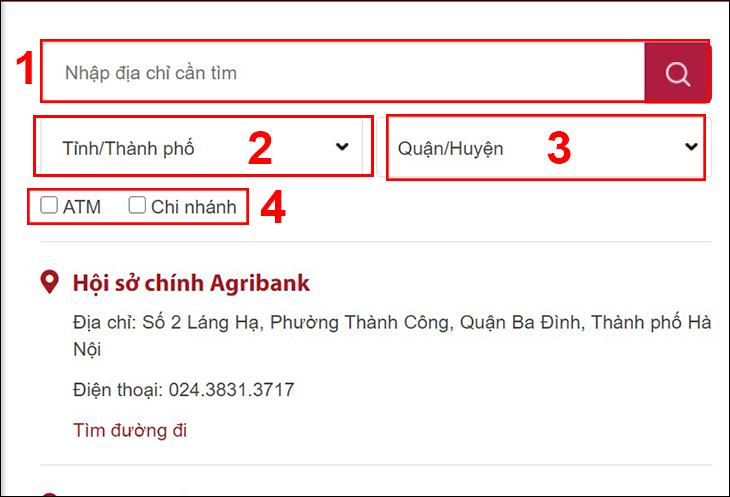 Hệ thống chi nhánh, phòng giao dịch, ATM của Agribank