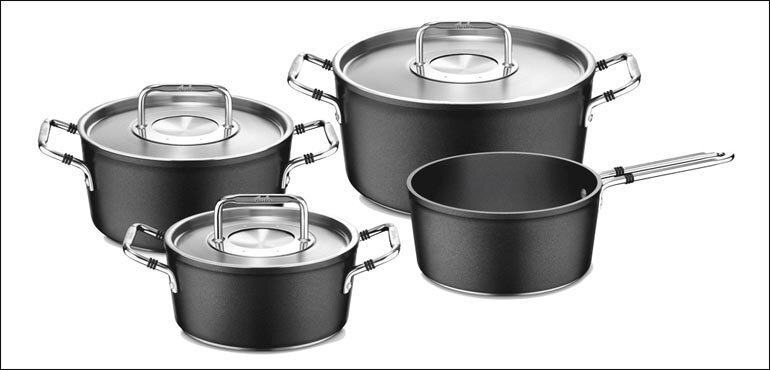 Kiềng bếp Fissler Luno màu đen được làm từ nhôm đúc nguyên khối phủ lớp chống dính Protectal +