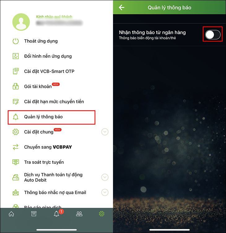 Chủ động hủy SMS qua VCB-Mobile B @ nking