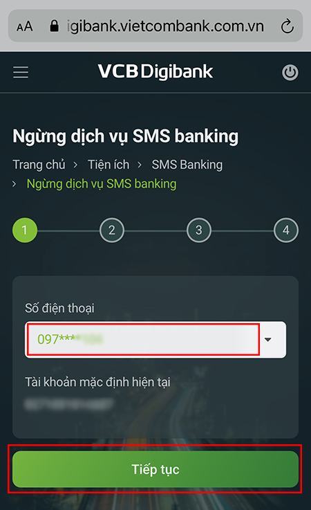 Hủy dịch vụ SMS đang hoạt động qua VCB - IB @ nking