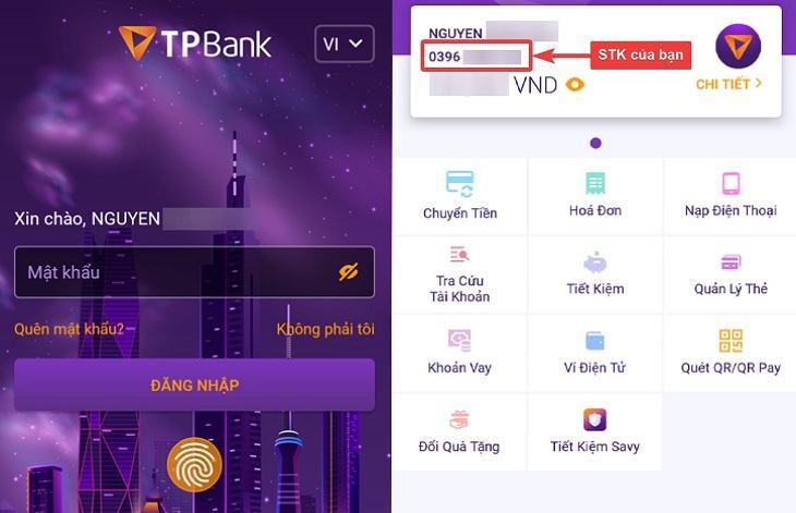 Tra cứu TPBank STK trên TPBank Mobile