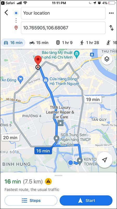 Ứng dụng Google Maps để chỉ đường đến điểm giao dịch