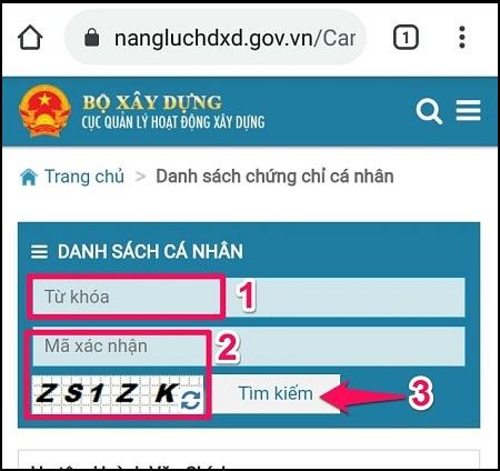 Màn hình với danh sách các chứng chỉ cá nhân xuất hiện.  Bạn nhập thông tin 