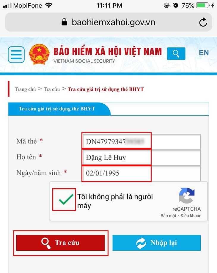 Điền các thông tin cần thiết và nhấn phím tìm kiếm