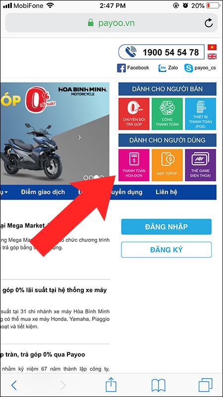 Truy cập trang web và chọn THANH TOÁN HÓA ĐƠN