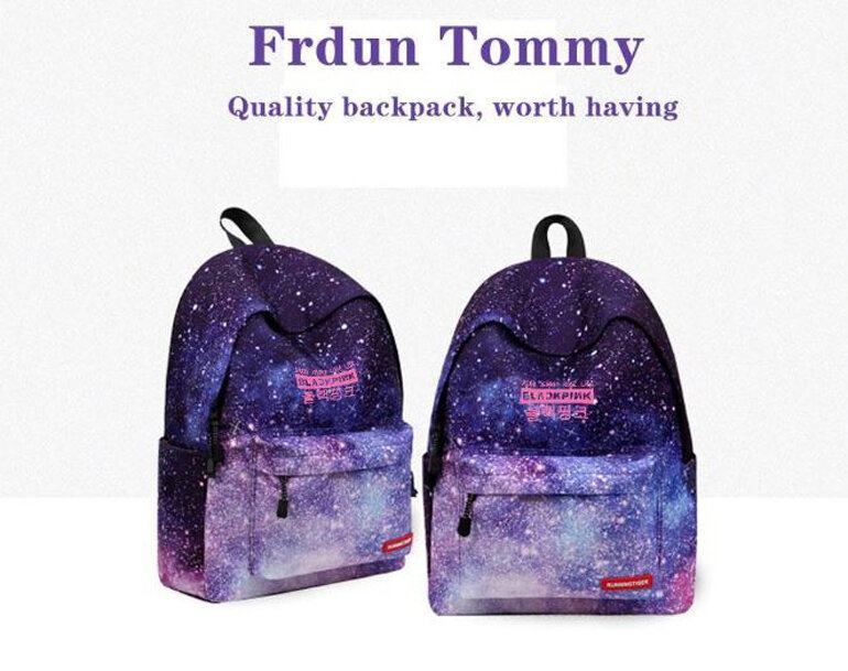 Fredun Tommy signature 2019 Phong cách BLACKPINK Ba lô mới Sọc in Hình bầu trời đầy sao / túi đi học dòng gradient Ba lô thời trang