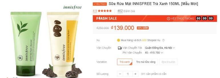 Sữa Rửa Mặt Trà Xanh INNISFREE 150ML - Giảm 44%, chỉ 139k