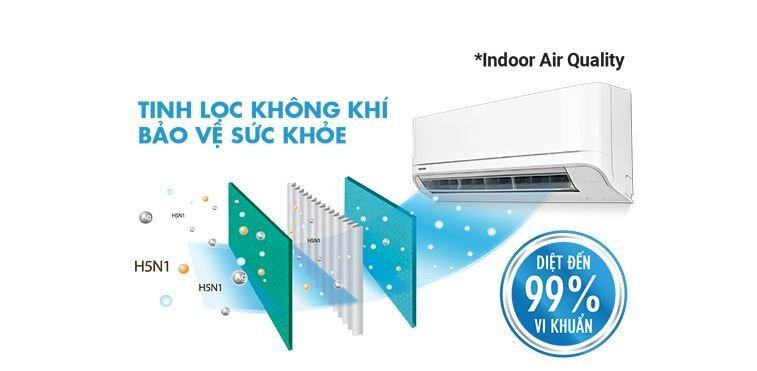 Công nghệ IAQ (Chất lượng không khí trong nhà) - Làm sạch tiên tiến, khử trùng lên đến 99%