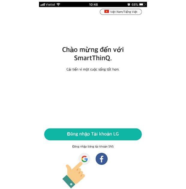 Mở ứng dụng lên và đăng nhập, nếu có tài khoản LG bạn có thể sử dụng, nếu không bạn vẫn có thể sử dụng gmail hoặc facebook để đăng nhập như bình thường.