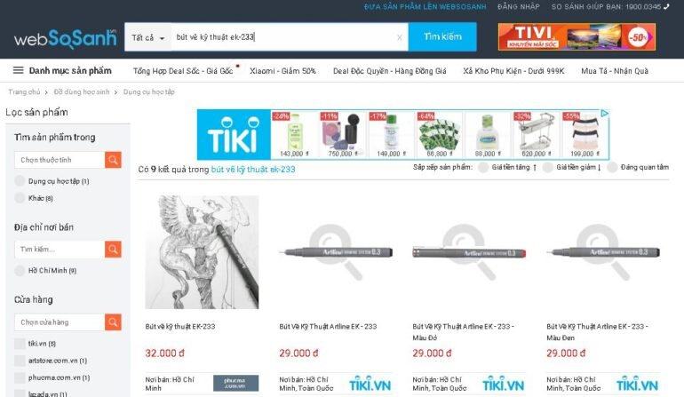 Tính đến thời điểm này của tháng 11/2018, Tiki đang bán bút Artline với giá rẻ nhất là 29.000đ