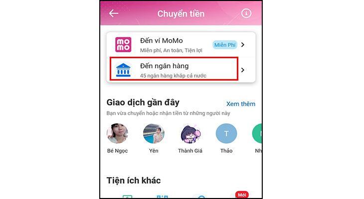 Chọn Gửi tiền vào ngân hàng