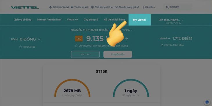 Chọn mục My Viettel để sử dụng