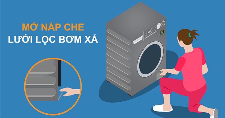 Mở nắp bộ lọc bơm xả