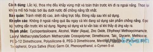 Bảng thành phần Kem chống nắng Biore UV Perfect Block Milk White SPF50 + PA +++