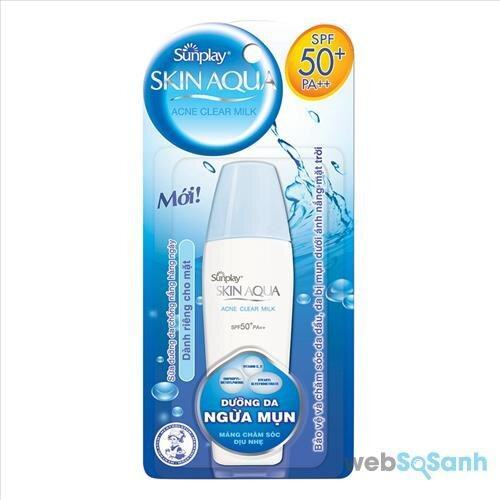 Review sữa chống nắng cho da mụn giá rẻ Sunplay Skin Aqua Acne Clear Milk SPF50+ PA++++