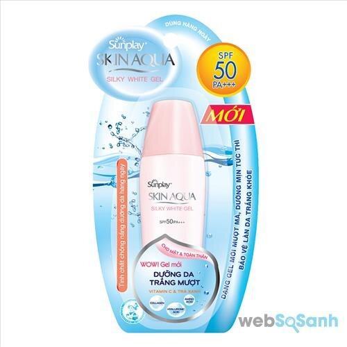 Review kem chống nắng giá rẻ Sunplay Skin Aqua Silky White Gel SPF 50 PA+++