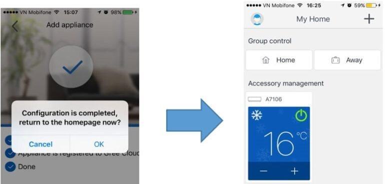 kết nối điện thoại thông minh với máy điều hòa không khí xanh