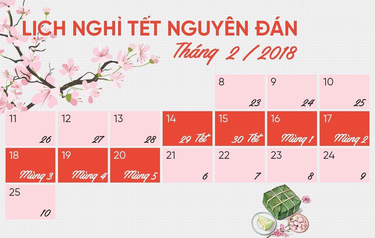 Lịch nghỉ Tết Nguyên đán Mậu Tuất 2018 chính thức của người lao động