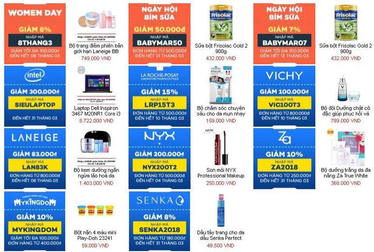 Tuyển tập những voucher Lazada coupon tốt nhất tháng 3/2018 - Áp dụng cho hầu hết các sản phẩm