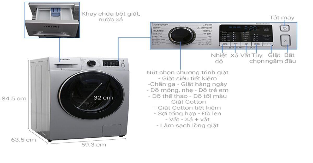 So sánh máy giặt lồng ngang 8kg Samsung WW80K5410US và Samsung WW80K5410WW tầm giá 9 triệu đồng