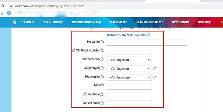 Nhập thông tin cá nhân bao gồm: Họ và Tên, Số CMND, Địa chỉ, Email, ...