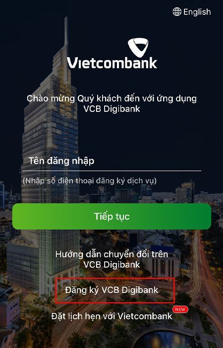 Bấm Đăng ký VCB Digibank