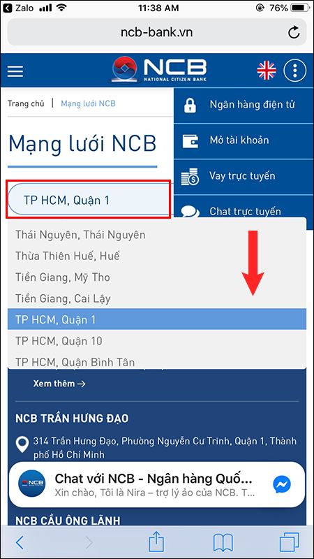 Vào trang web và chọn tỉnh