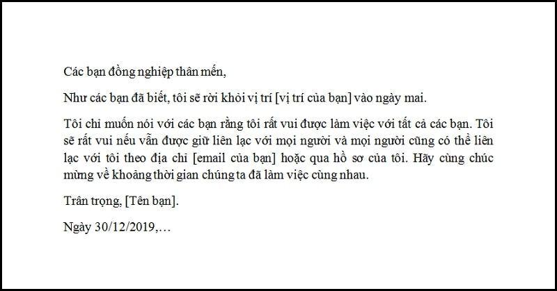 Thư cảm ơn về việc từ chức