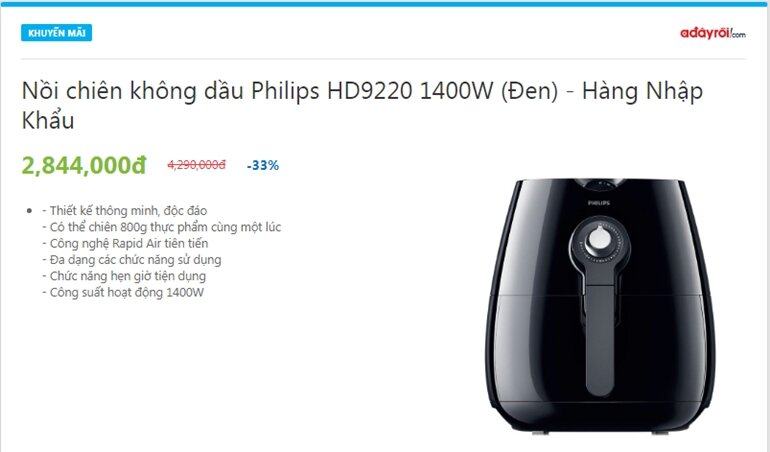 nồi chiên không dầu philips hd9220