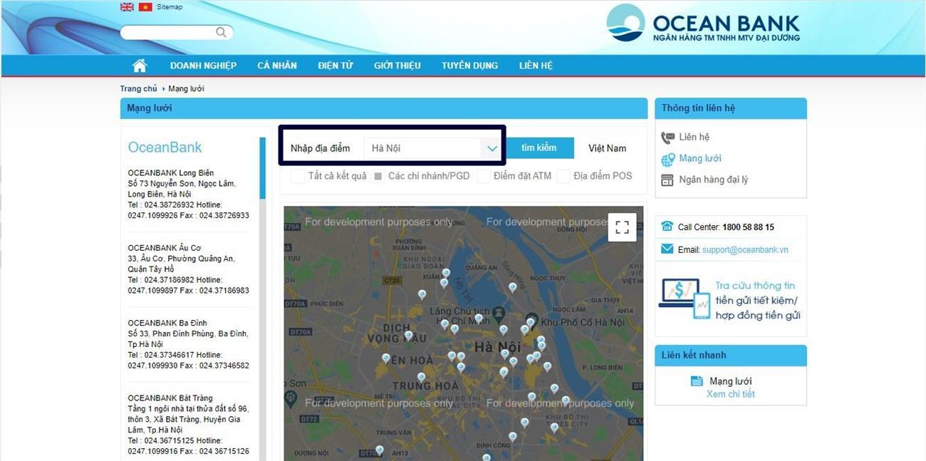 Hệ thống chi nhánh, phòng giao dịch, ATM của OceanBank