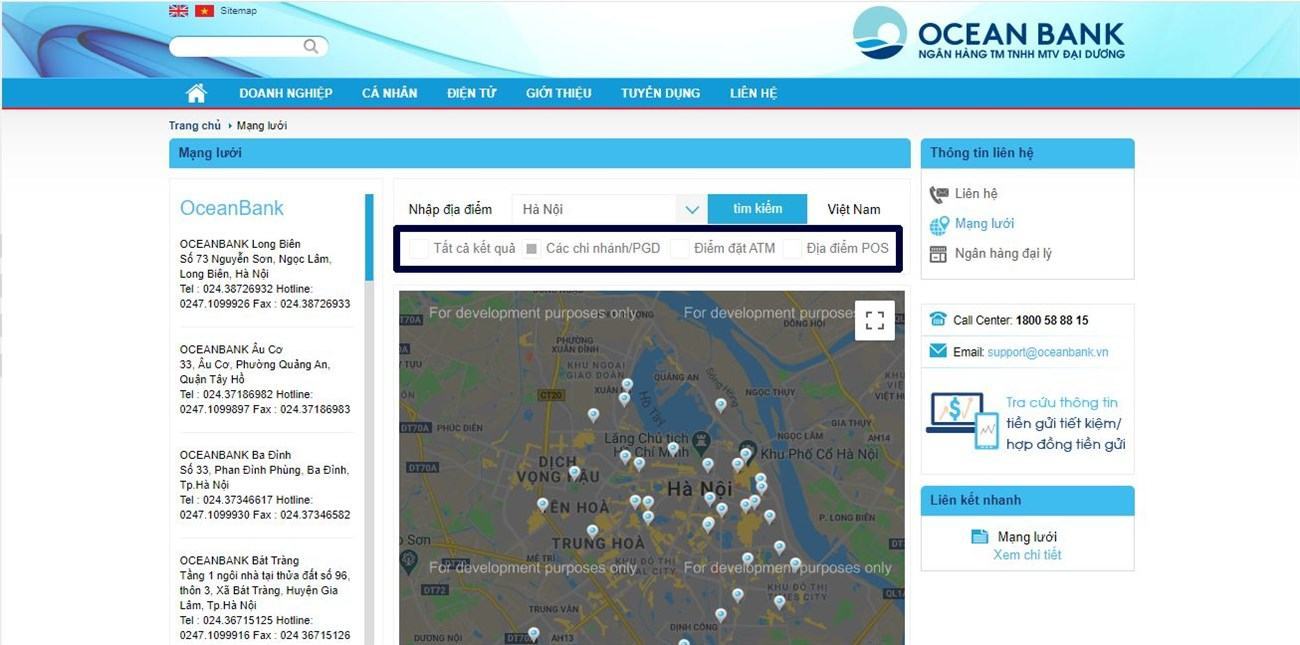 Hệ thống chi nhánh, phòng giao dịch, ATM của OceanBank