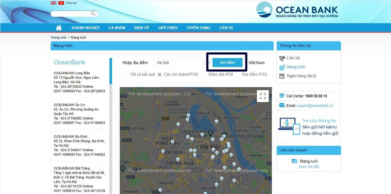 Hệ thống chi nhánh, phòng giao dịch, ATM của OceanBank