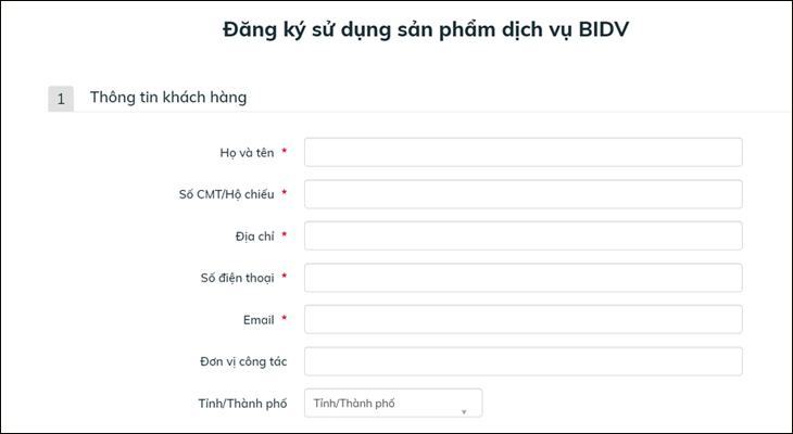 Bản đăng ký Dịch vụ SMS Banking Online tại BIDV