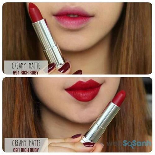 Rich Ruby được các beauty guru lăng xê bởi chất son matte nhưng cực mềm mịn, không gây vón cục hay khô môi, mùi hương vani dễ chịu.