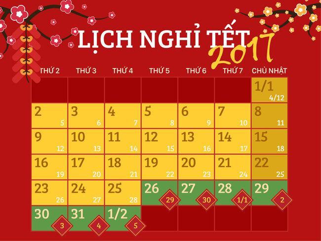 Bộ Lao động chính thức thông báo lịch nghỉ Tết Đinh Dậu 2017