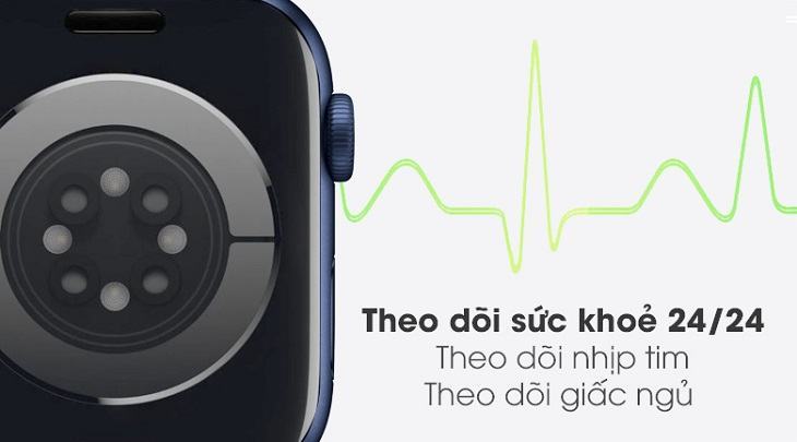 Apple Watch S6 viền nhôm 44mm dây cao su xanh