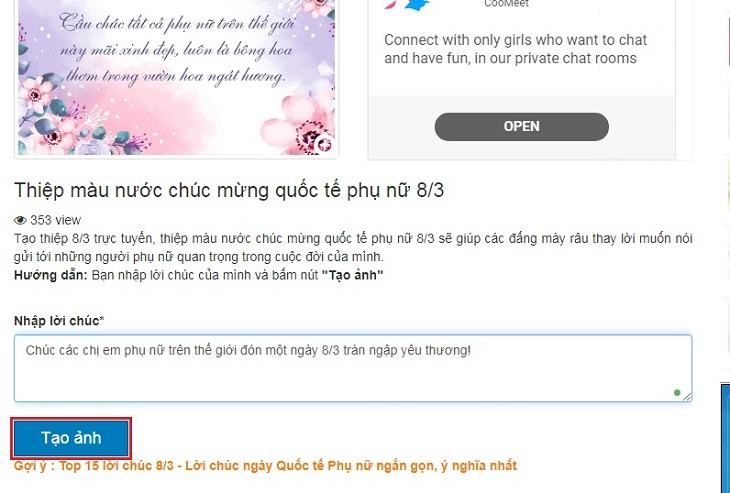 Nhập mong muốn của bạn, sau đó chọn Tạo thẻ