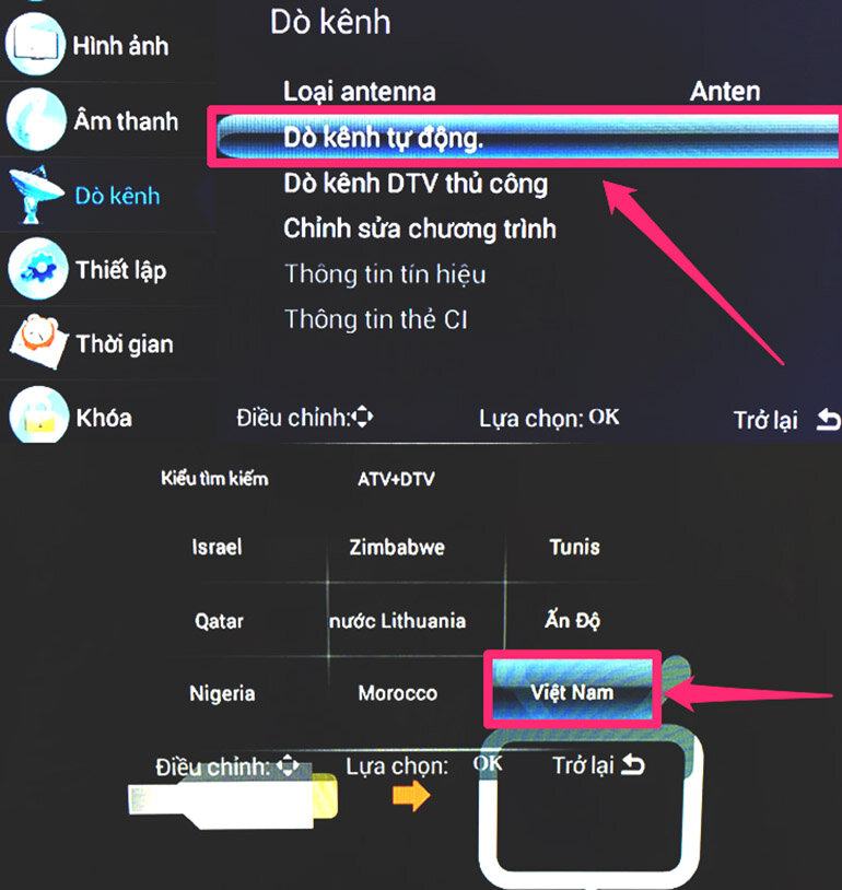 Hướng dẫn dò kênh trên smart tivi Asanzo 2018