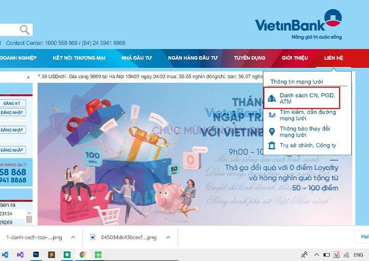 Tìm chi nhánh, phòng giao dịch, ATM của VietinBank