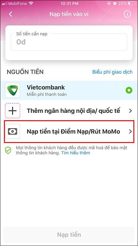 Chọn Nạp tại MoMo Nạp Điểm Nạp / Rút