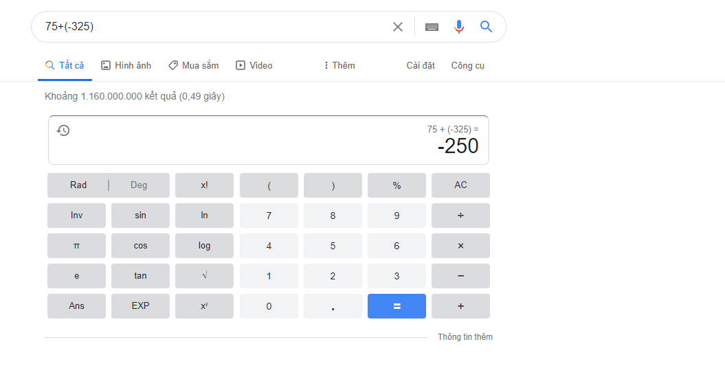 Làm toán trực tiếp trong tìm kiếm của Google